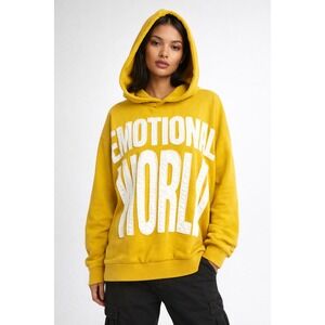 Mixed Emotion Yellow Oversized Graphic Hoodie Sweatshirt XL Trendy Streetwear